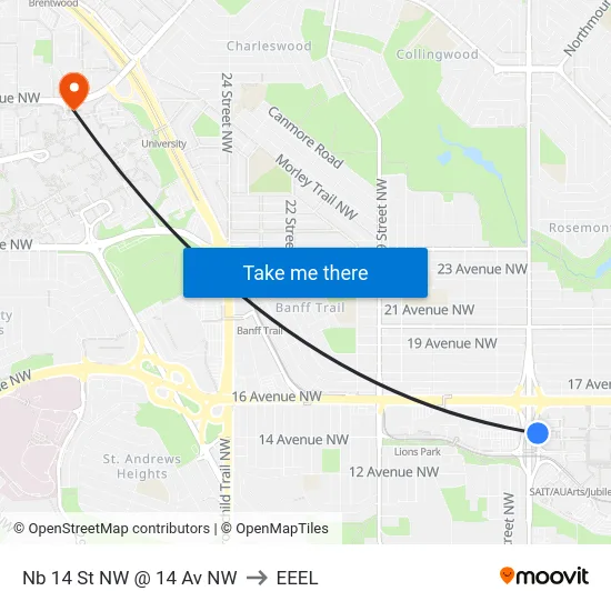 Nb 14 St NW @ 14 Av NW to EEEL map