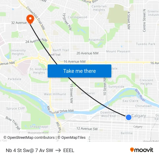 Nb 4 St Sw@ 7 Av SW to EEEL map