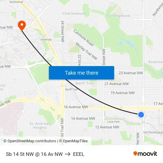 Sb 14 St NW @ 16 Av NW to EEEL map