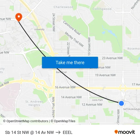 Sb 14 St NW @ 14 Av NW to EEEL map