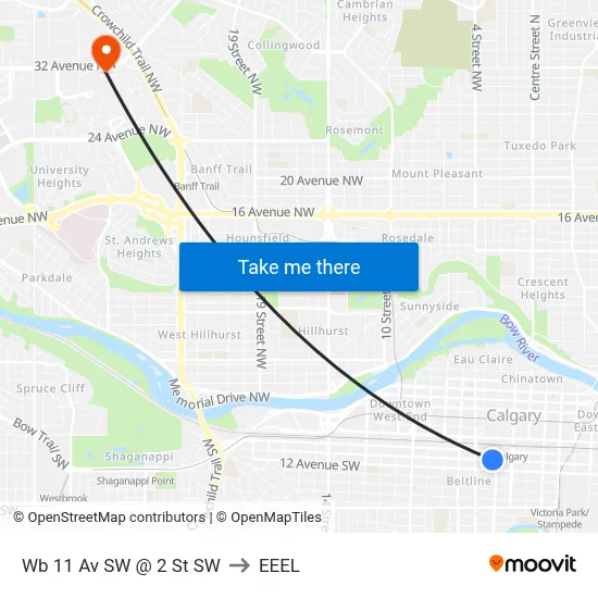 Wb 11 Av SW @ 2 St SW to EEEL map