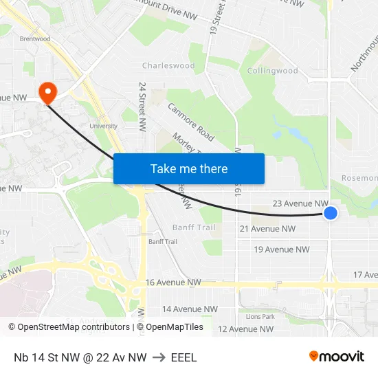 Nb 14 St NW @ 22 Av NW to EEEL map