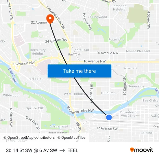 Sb 14 St SW @ 6 Av SW to EEEL map