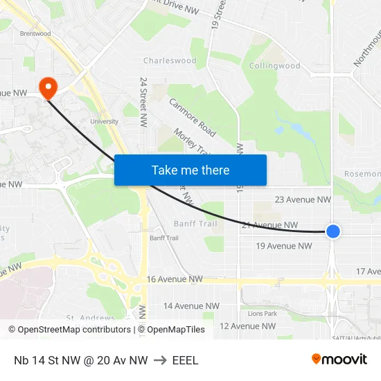 Nb 14 St NW @ 20 Av NW to EEEL map