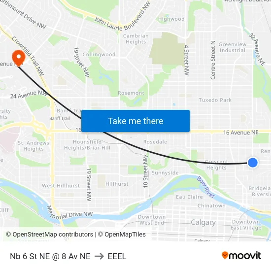 Nb 6 St NE @ 8 Av NE to EEEL map