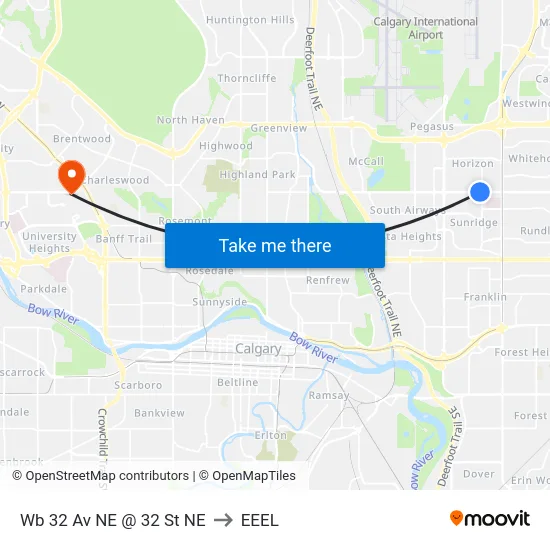 Wb 32 Av NE @ 32 St NE to EEEL map