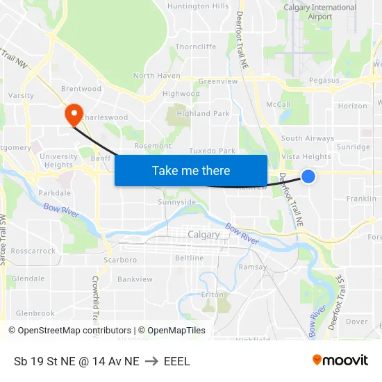 Sb 19 St NE @ 14 Av NE to EEEL map