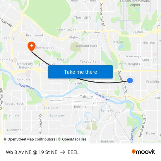 Wb 8 Av NE @ 19 St NE to EEEL map