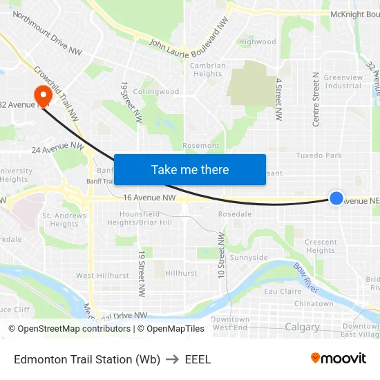 Edmonton Trail Station (Wb) to EEEL map