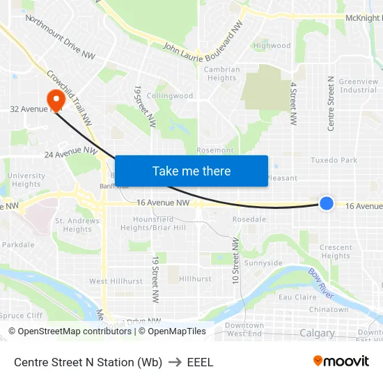 Centre Street N Station (Wb) to EEEL map