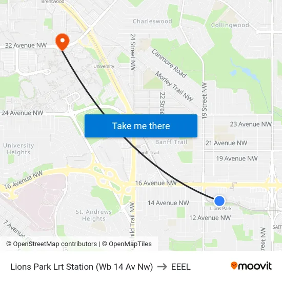 Lions Park Lrt Station (Wb 14 Av Nw) to EEEL map