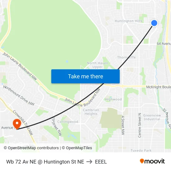 Wb 72 Av NE @ Huntington St NE to EEEL map