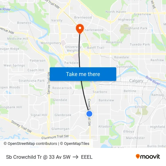 Sb Crowchild Tr @ 33 Av SW to EEEL map
