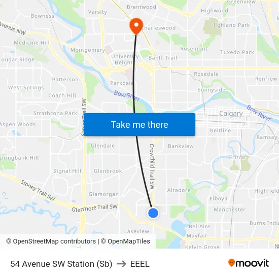 54 Avenue SW Station (Sb) to EEEL map