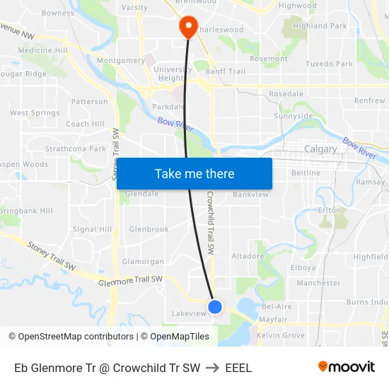 Eb Glenmore Tr @ Crowchild Tr SW to EEEL map