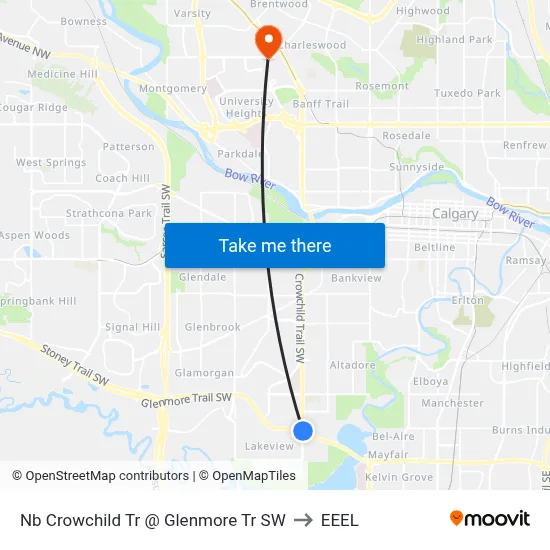 Nb Crowchild Tr @ Glenmore Tr SW to EEEL map