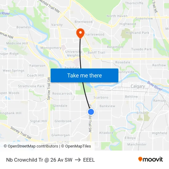 Nb Crowchild Tr @ 26 Av SW to EEEL map