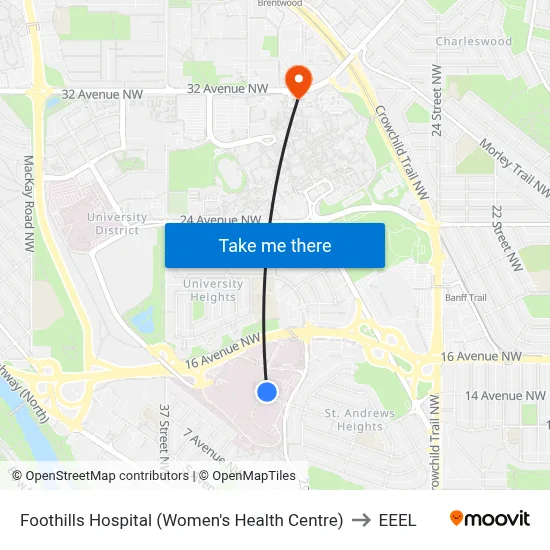 Foothills Hospital (Women's Health Centre) to EEEL map
