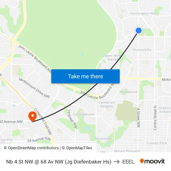 Nb 4 St NW @ 68 Av NW (Jg Diefenbaker Hs) to EEEL map
