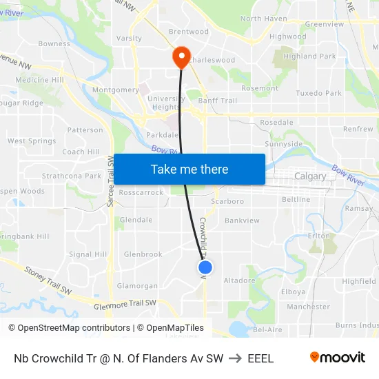 Nb Crowchild Tr @ N. Of Flanders Av SW to EEEL map