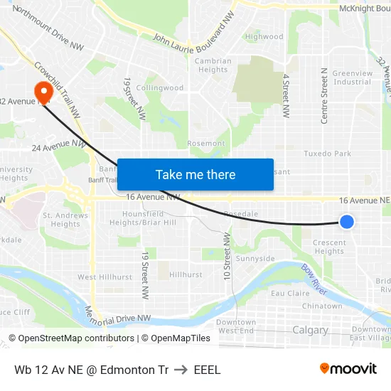 Wb 12 Av NE @ Edmonton Tr to EEEL map