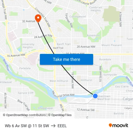 Wb 6 Av SW @ 11 St SW to EEEL map