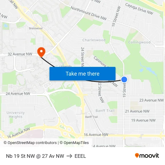 Nb 19 St NW @ 27 Av NW to EEEL map