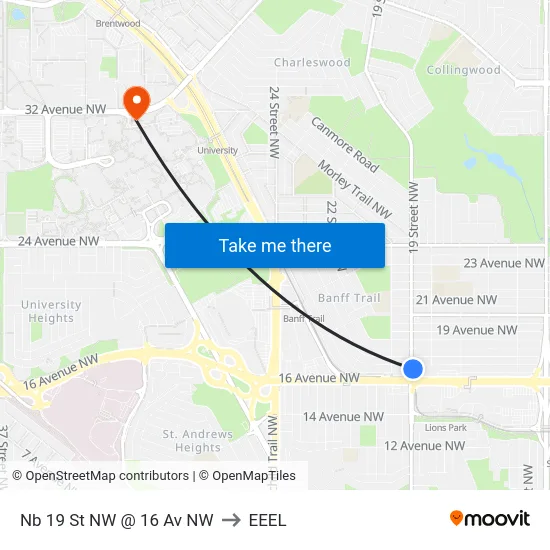 Nb 19 St NW @ 16 Av NW to EEEL map