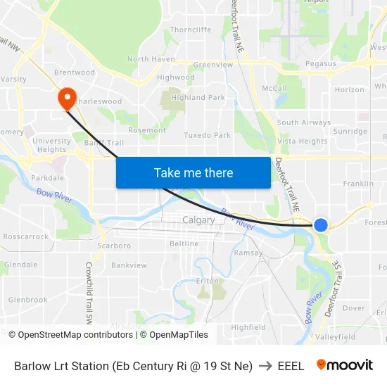 Barlow Lrt Station (Eb Century Ri @ 19 St Ne) to EEEL map