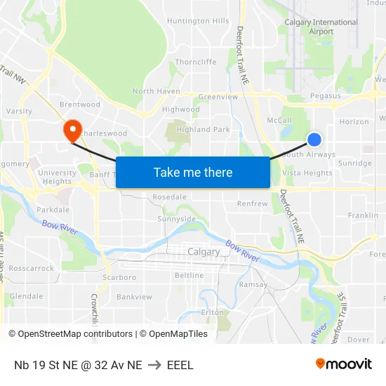 Nb 19 St NE @ 32 Av NE to EEEL map