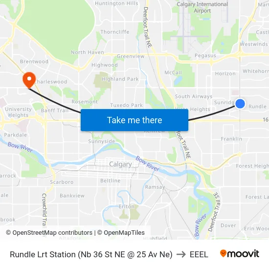 Rundle Lrt Station (Nb 36 St NE @ 25 Av Ne) to EEEL map