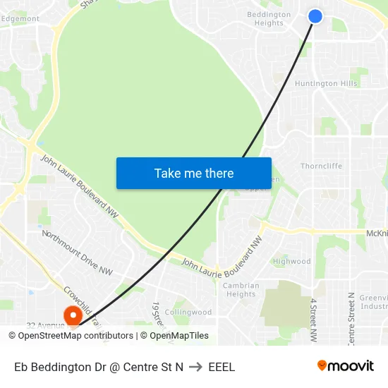 Eb Beddington Dr @ Centre St N to EEEL map