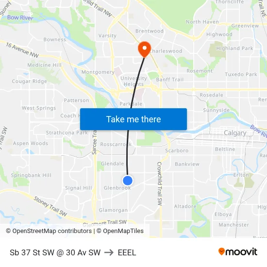 Sb 37 St SW @ 30 Av SW to EEEL map