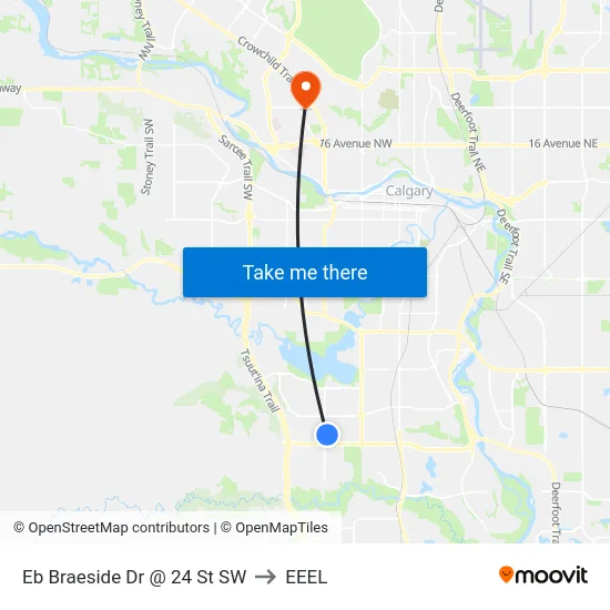 Eb Braeside Dr @ 24 St SW to EEEL map