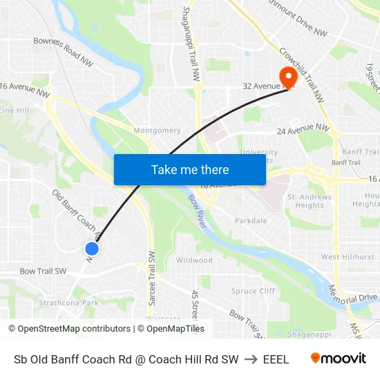 Sb  Old Banff Coach Rd @ Coach Hill Rd SW to EEEL map