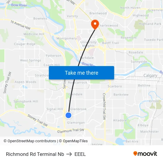 Richmond Rd Terminal Nb to EEEL map