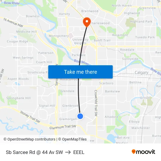 Sb Sarcee Rd @ 44 Av SW to EEEL map