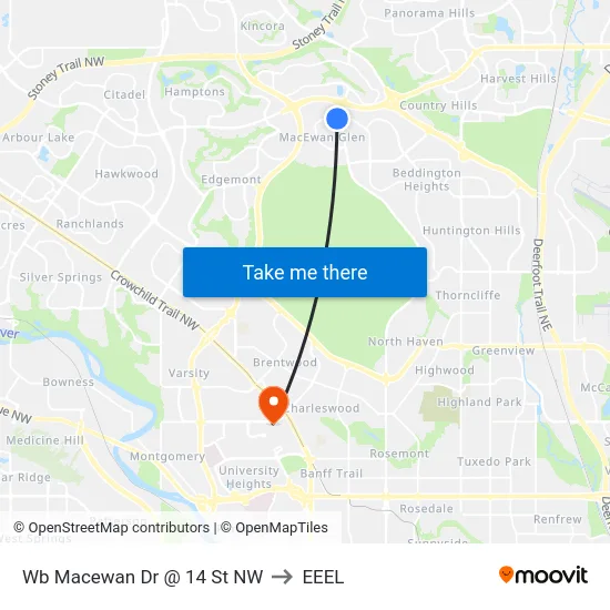 Wb Macewan Dr @ 14 St NW to EEEL map