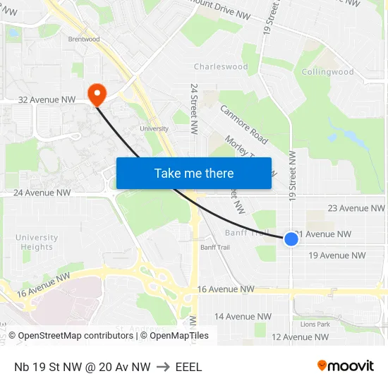 Nb 19 St NW @ 20 Av NW to EEEL map