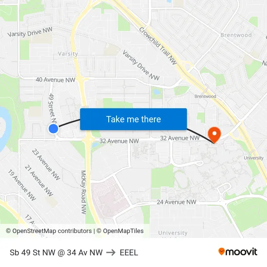 Sb 49 St NW @ 34 Av NW to EEEL map