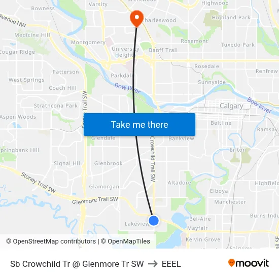 Sb Crowchild Tr @ Glenmore Tr SW to EEEL map