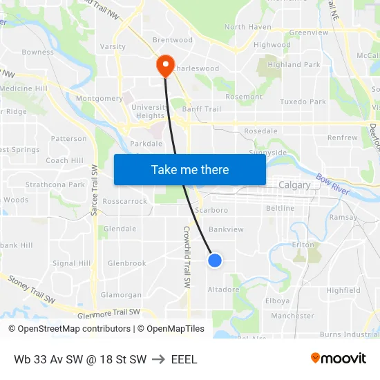 Wb 33 Av SW @ 18 St SW to EEEL map