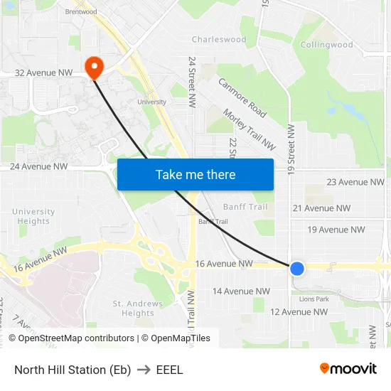 North Hill Station (Eb) to EEEL map