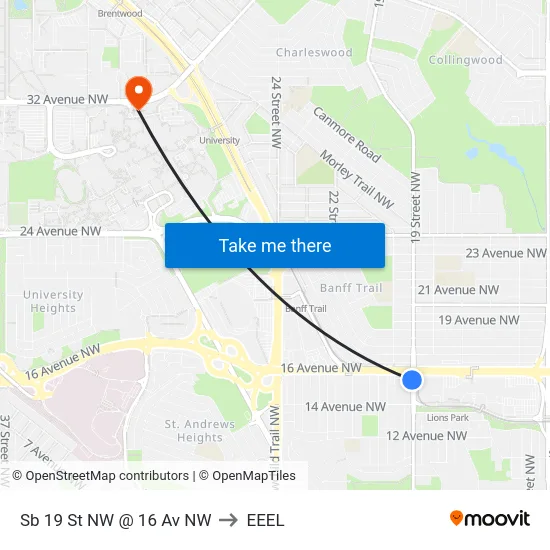 Sb 19 St NW @ 16 Av NW to EEEL map