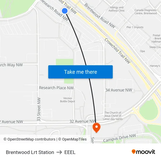 Brentwood Lrt Station to EEEL map