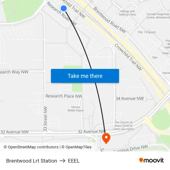 Brentwood Lrt Station to EEEL map