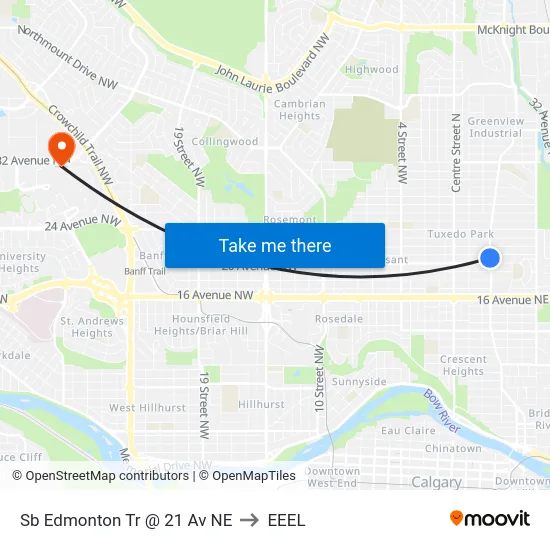 Sb Edmonton Tr @ 21 Av NE to EEEL map
