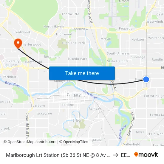 Marlborough Lrt Station (Sb 36 St NE @ 8 Av Ne) to EEEL map