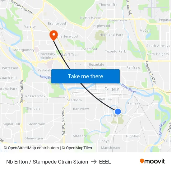 Nb Erlton / Stampede Ctrain Staion to EEEL map