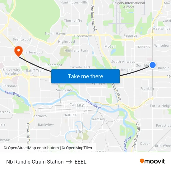 Nb Rundle Ctrain Station to EEEL map